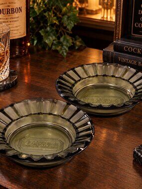 Vintage Claridge Casino Atlantic City Smoke Glass Ashtrays Set of 2